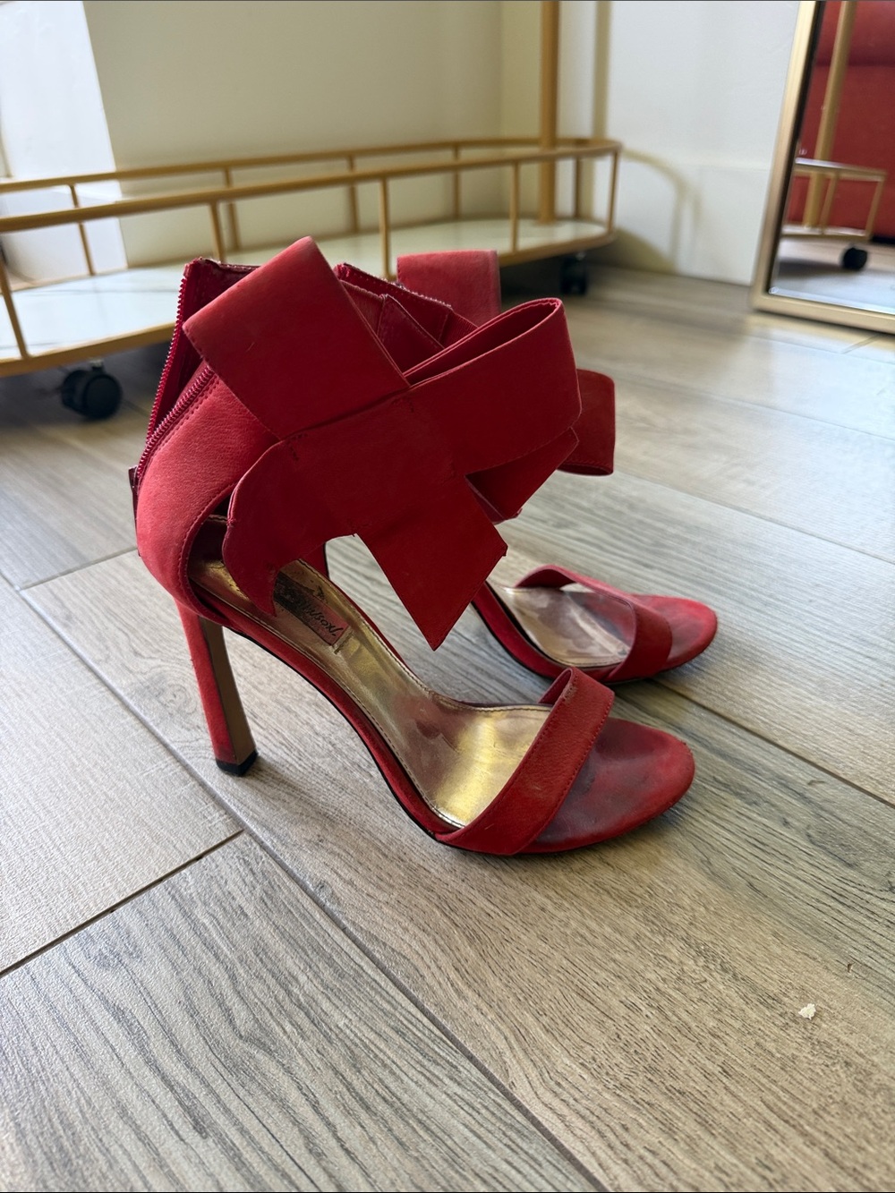 Betsey Johnson Red Suede Bow Accent Stiletto Sandals